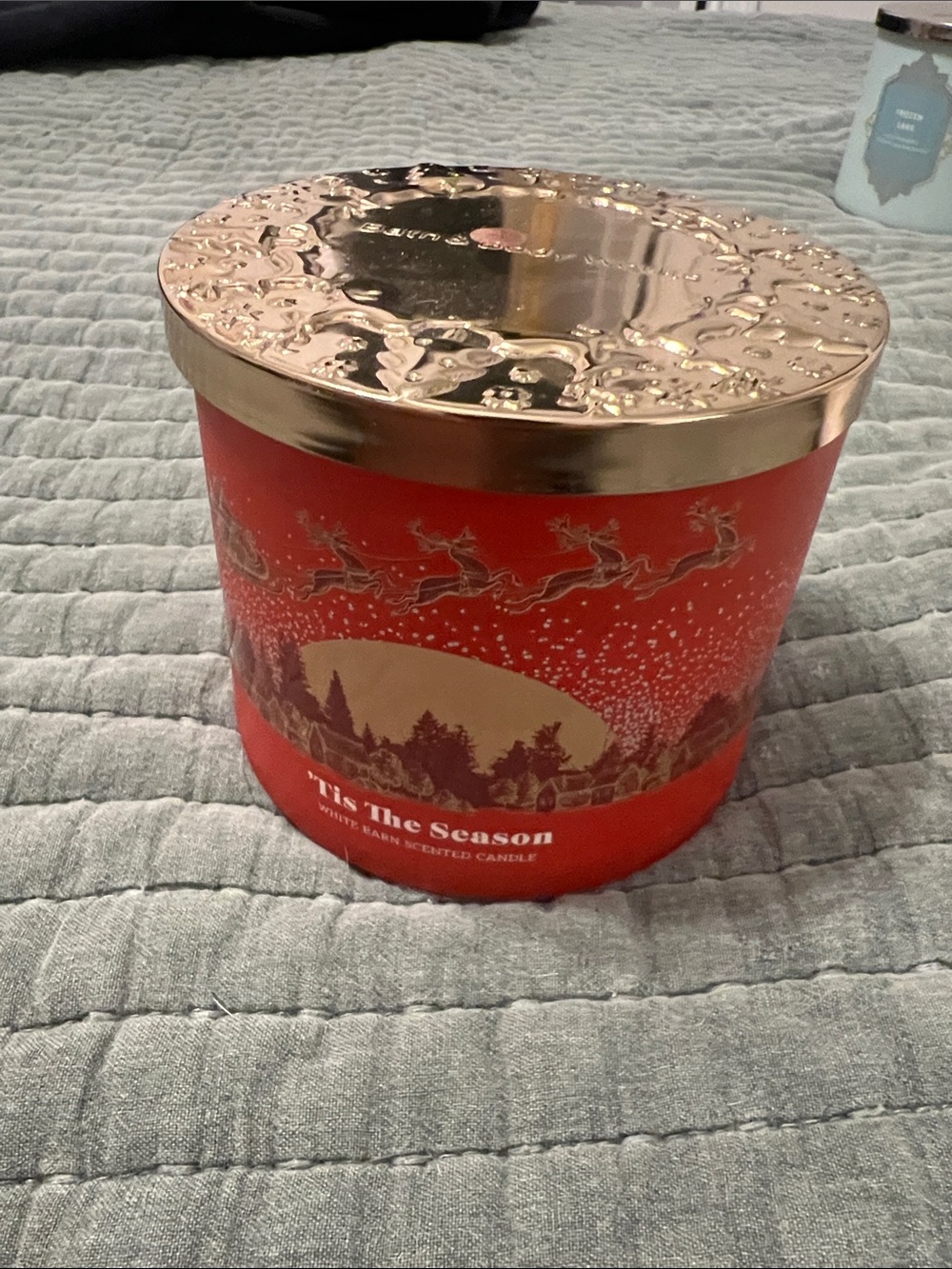 White Barn Red Holiday Scented Candle with Gold Decorative Lid